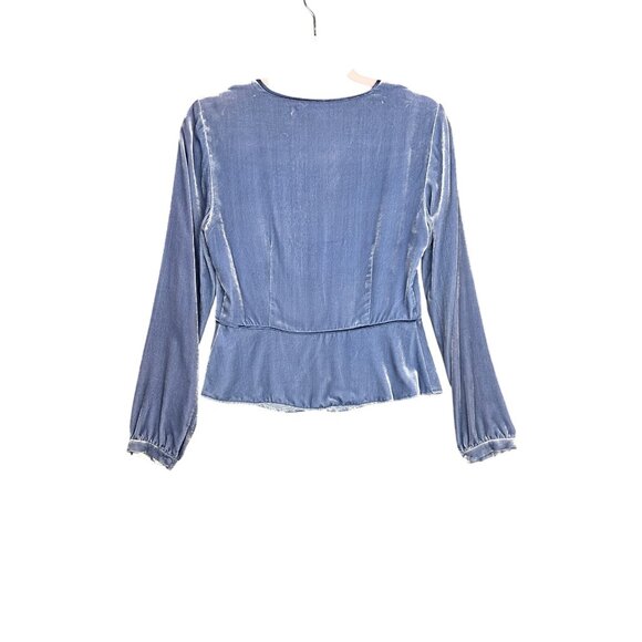 Intermix Blue Velvet Top Size 4 Long Sleeve Peplum Tie Front Boho Fairy Goth - Picture 12 of 15